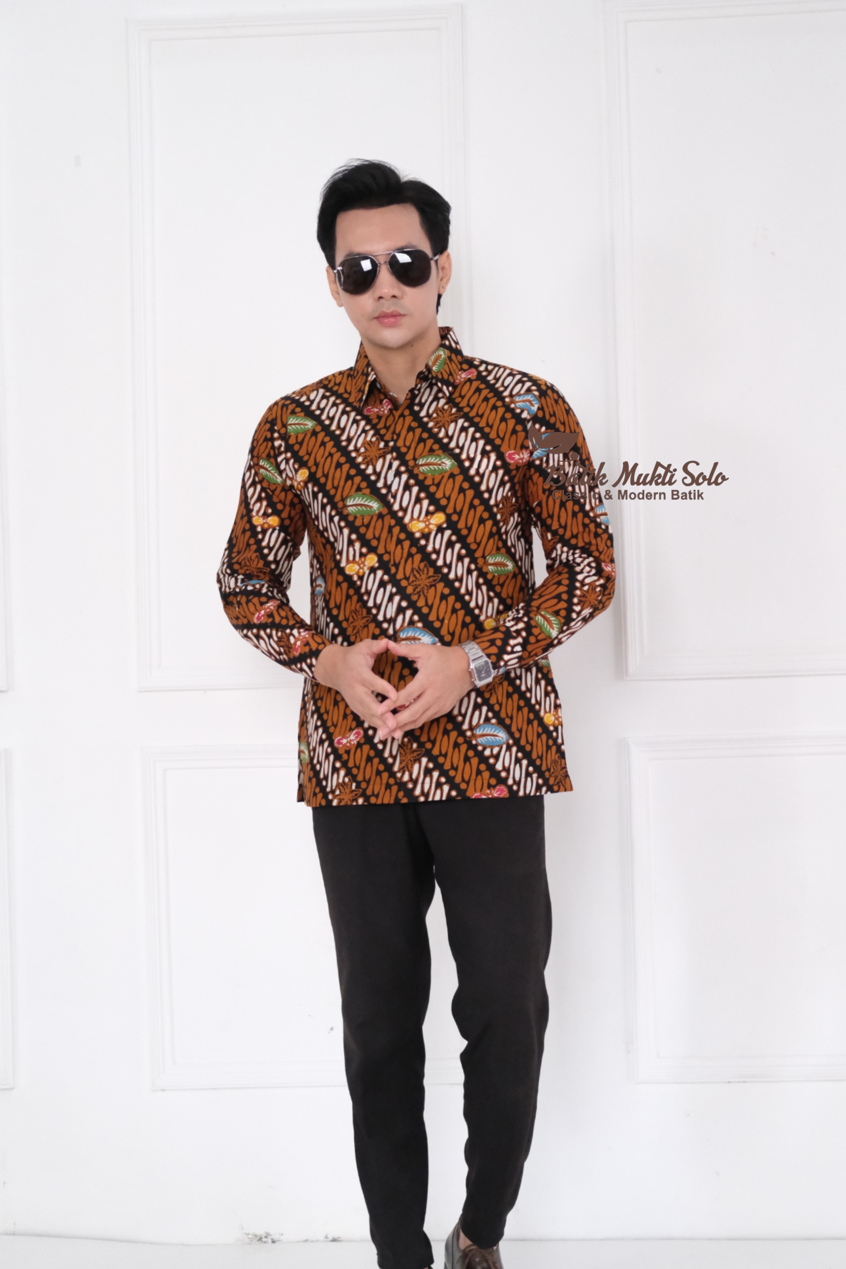 Kemeja Batik kombinasi tulis Pria Lengan Panjang PremiumA05