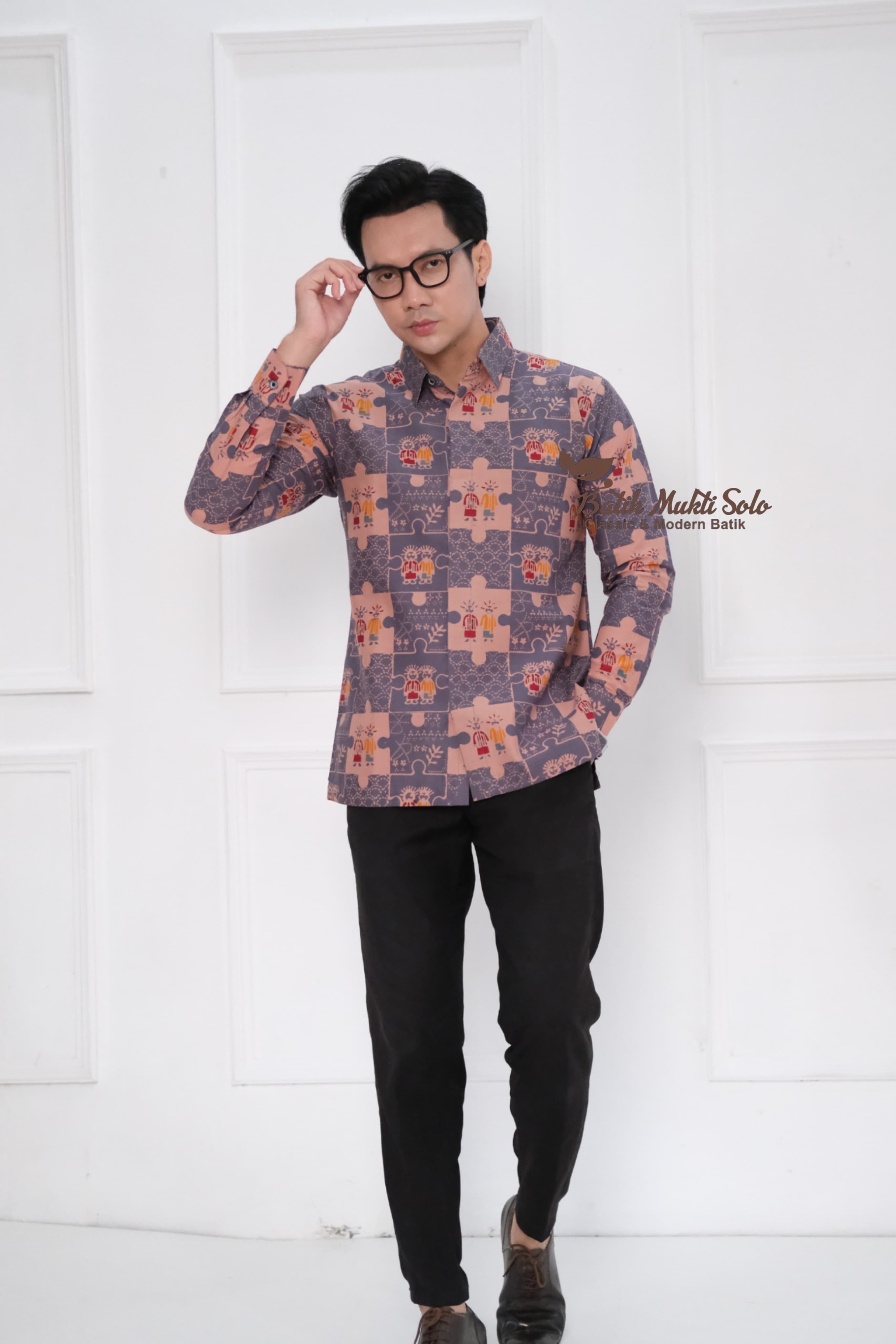Kemeja Batik kombinasi tulis Pria Lengan Panjang Premium A005