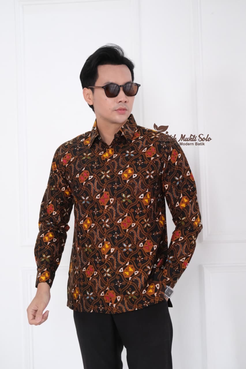 Kemeja Batik Pria Lengan Panjang Kombinasi Tulis Premium A06